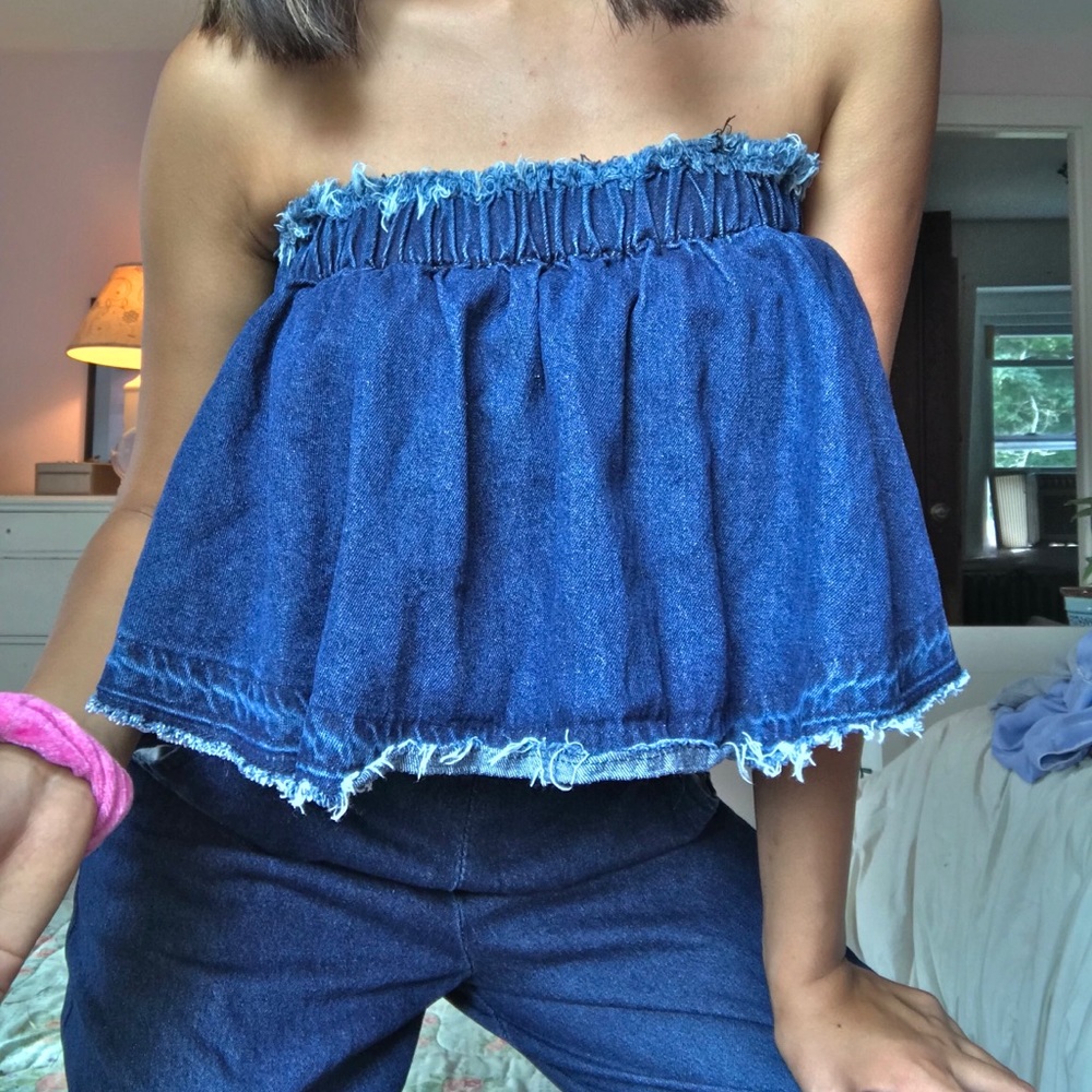 jean romper with ruffles